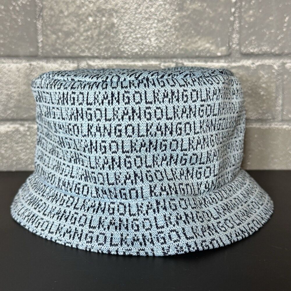 Kangol Wordmark Bin Bucket Hat Medium Blue Black All Over Logo Print Streetwear